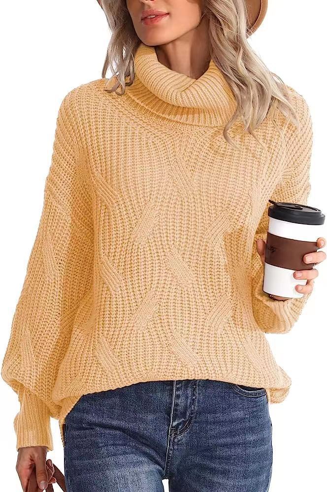 Damen Weicher Strickpullover mit hohem Kragen und Kabelmuster R&B