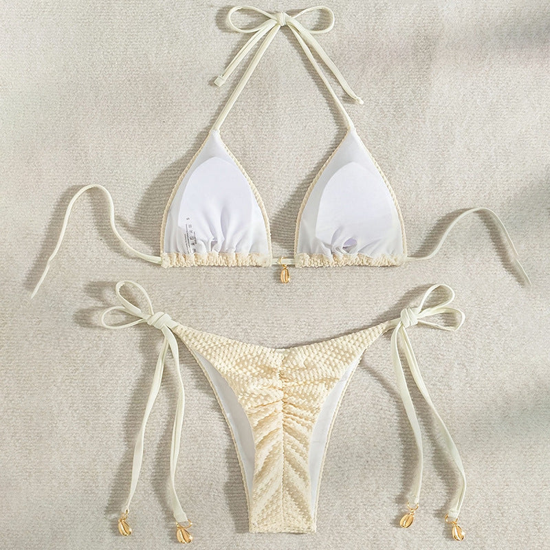 Damen Triangel-Bikini mit verstellbaren Trägern und elegantem Gold-Detail R&B