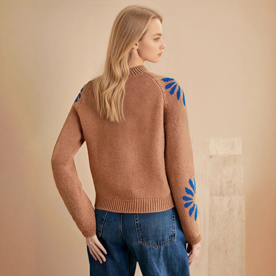 Damen farbenfroher Strickpullover mit floralem Muster R&B