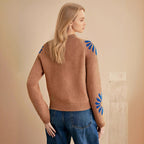 Damen farbenfroher Strickpullover mit floralem Muster R&B