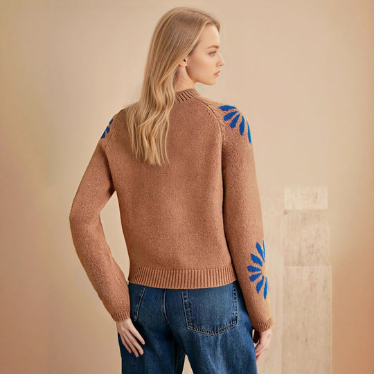 Damen farbenfroher Strickpullover mit floralem Muster R&B