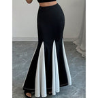 Damen Eleganter Maxi-Rock mit kontrastierenden Volantdetails und hohem Bund R&B