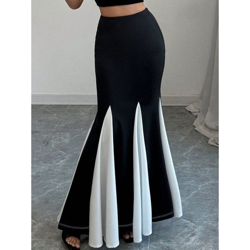 Damen Eleganter Maxi-Rock mit kontrastierenden Volantdetails und hohem Bund R&B