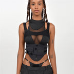 Damen Sportliches Tanktop mit innovativem hochgeschlossenem Design und verstellbaren Riemen R&B