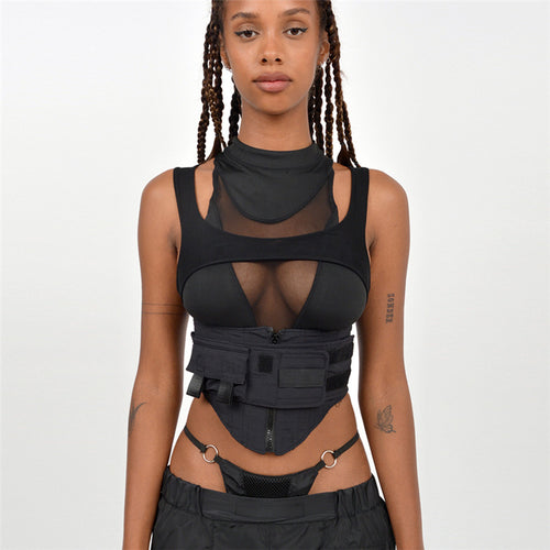 Damen Sportliches Tanktop mit innovativem hochgeschlossenem Design und verstellbaren Riemen R&B