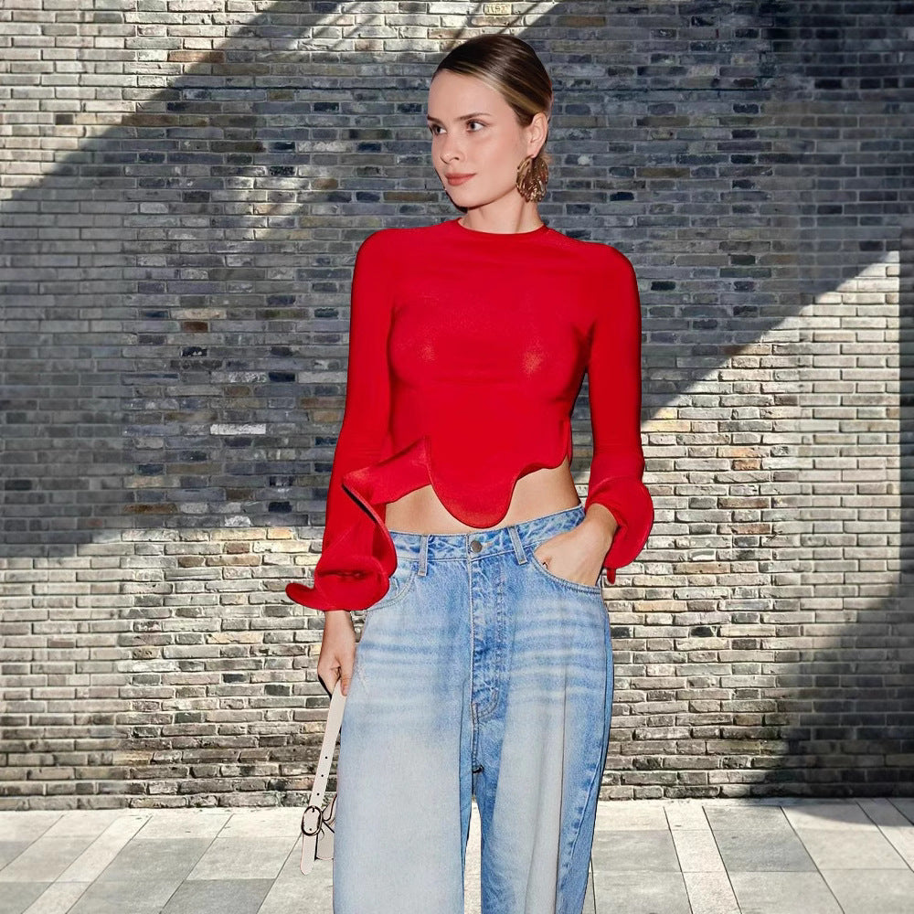 Damen Trendy Oberteil mit asymmetrischen Rüschendetails und elegantes Design R&B