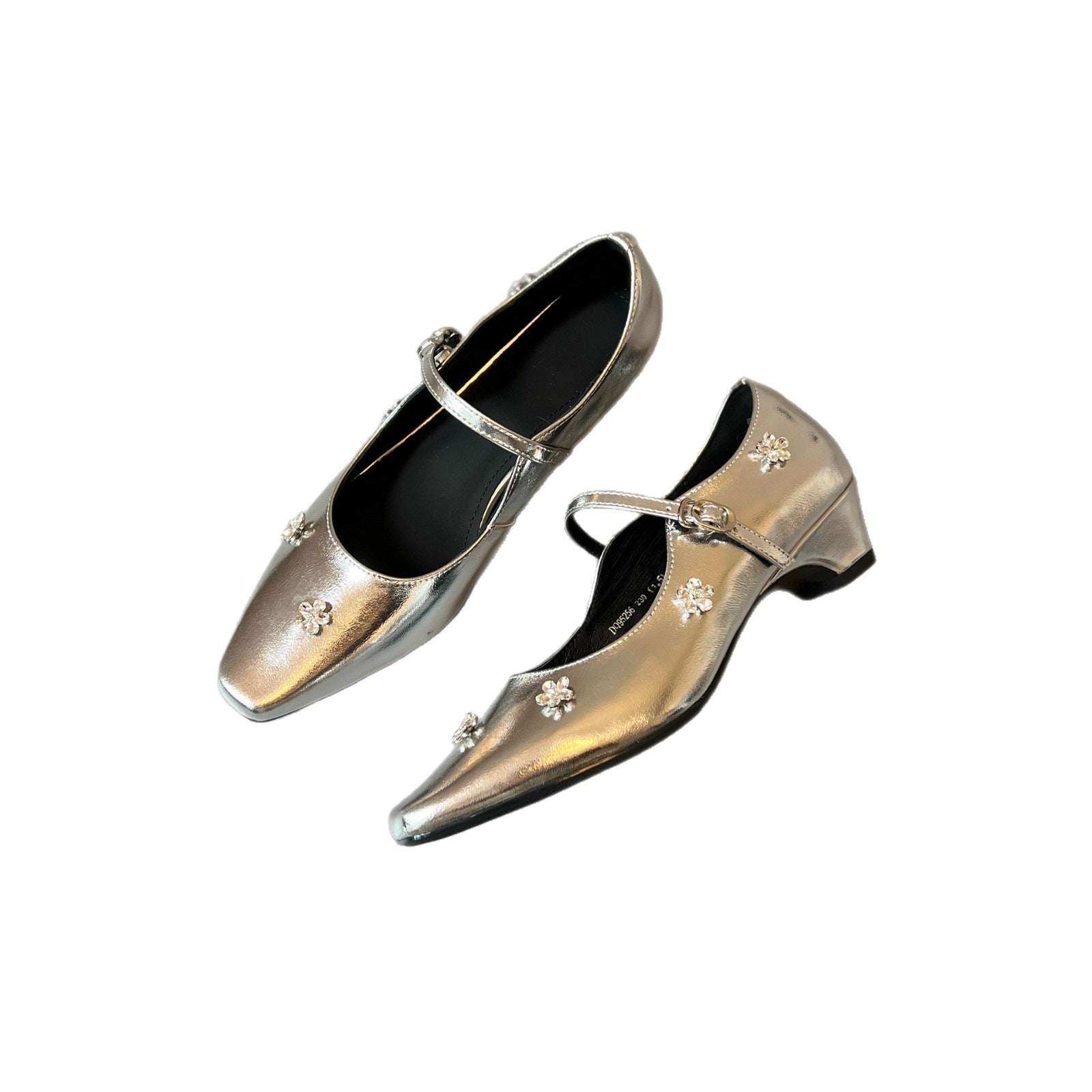 Damen Ballerinas mit blumigen Verzierungen und glänzender Lackoberfläche