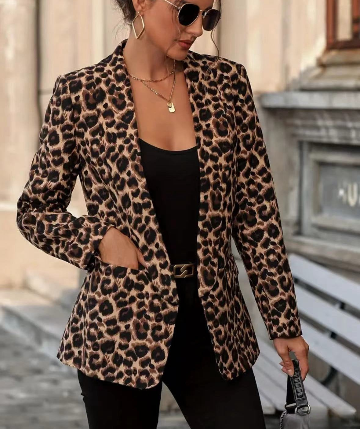 Damen modischer Blazer mit Leopardenmuster und taillierter Passform R&B