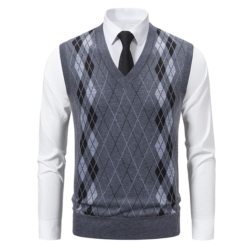 Herren eleganter V-Ausschnitt Pullunder im argyle Muster R&B