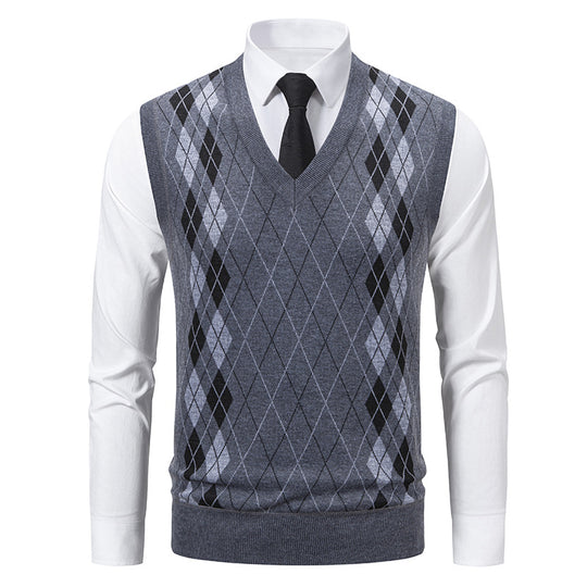Herren eleganter V-Ausschnitt Pullunder im argyle Muster R&B