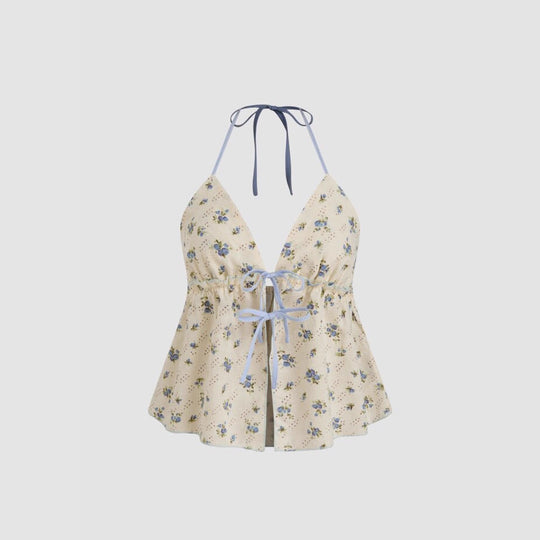 Damen luftiges Blusenshirt mit floralem Print und verstellbarem Kordelzug R&B