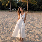 Damen Elegantes Maxikleid mit spaghetti Trägern und fließendem Rock R&B