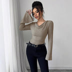 Damen elegantes Ripp-Oberteil mit asymmetrischem Saum und schulterfreiem Design R&B