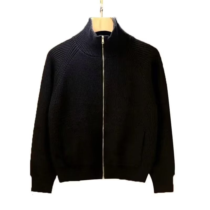 Herren hochwertige Strickjacke mit hohem Kragen und praktischen Reißverschluss R&B