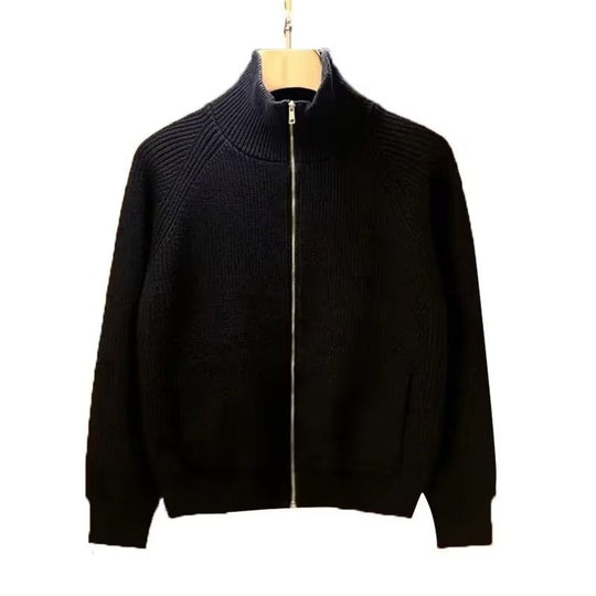 Herren hochwertige Strickjacke mit hohem Kragen und praktischen Reißverschluss R&B