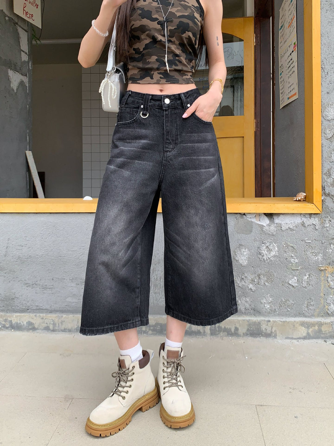 Damen Weite Denim-Culotte im modischen Urban-Look mit lässigem Schnitt R&B