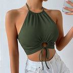 Damen Cropped Top mit tiefem V-Ausschnitt und Schnüroptik R&B