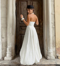 Damen Strapless Mai-Kleid mit elegantem hohem Schlitz und fließendem Rock R&B