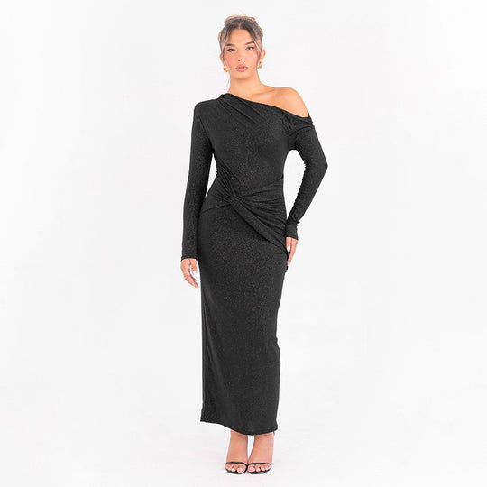 Damen Elegantes Wickel-Maxi-Kleid mit asymmetrischem Schnitt und langen Ärmeln R&B
