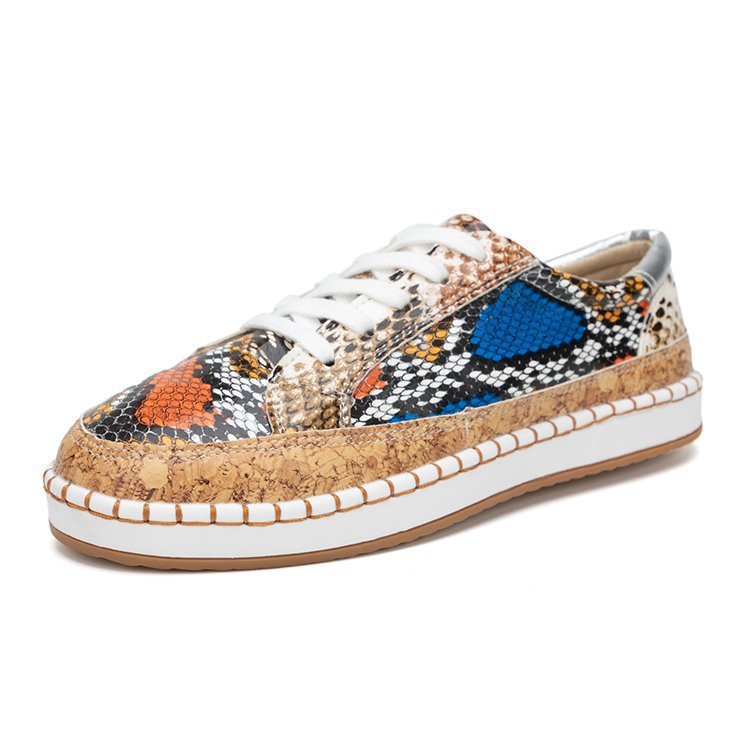 Damen Sneaker mit Korksohle und buntem Schlangenmuster R&B