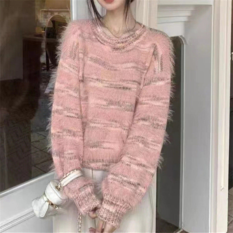 Damen Kuscheliger Strickpullover mit trendigem Farbverlauf und voluminösen Ärmeln R&B