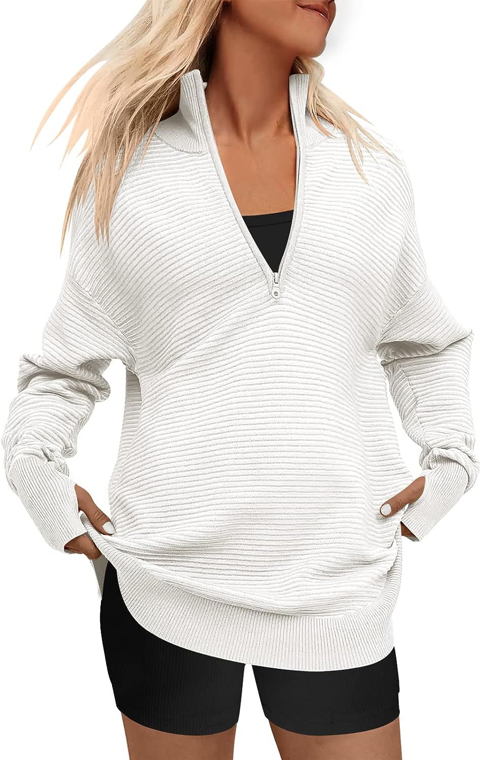 Damen Hochwertiger Reißverschluss Pullover mit strukturiertem Design R&B