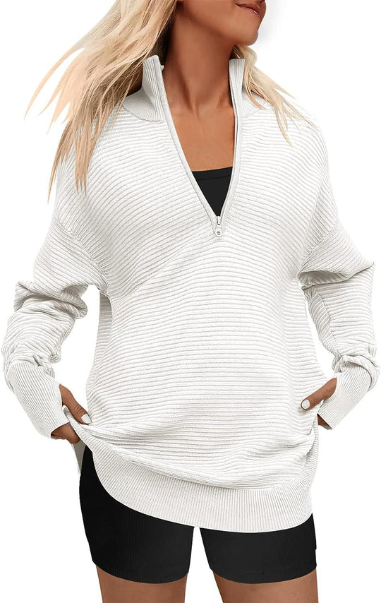 Damen Hochwertiger Reißverschluss Pullover mit strukturiertem Design R&B