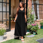 Damen luftiges Maxikleid mit V-Ausschnitt und seitlichem Schlitz R&B