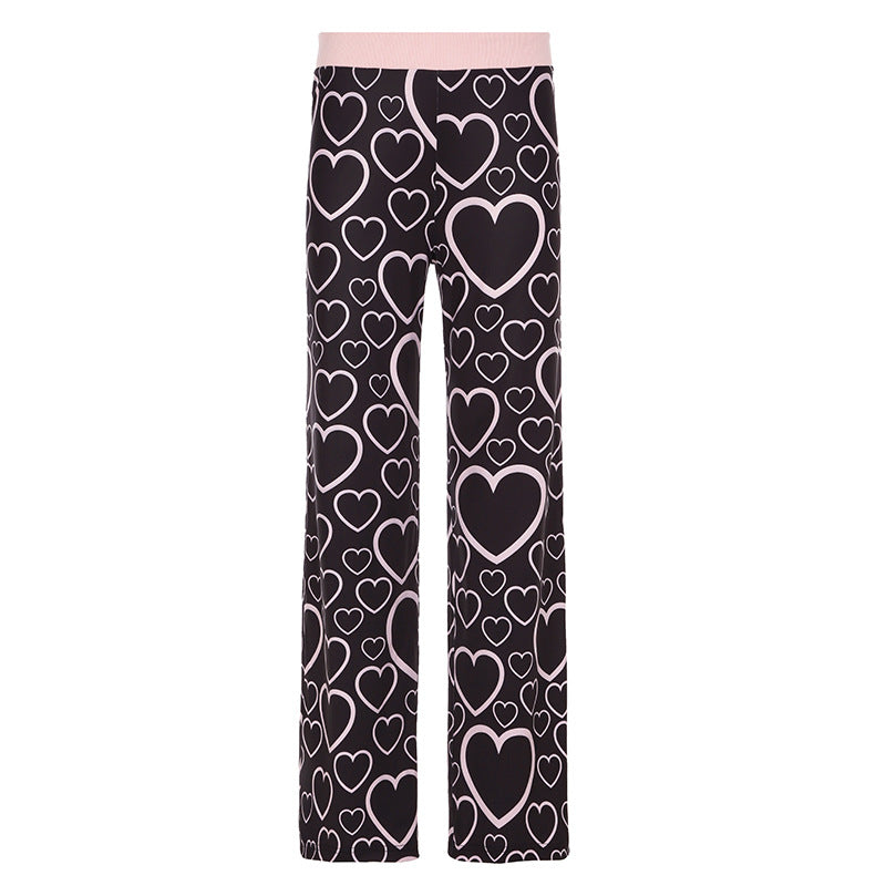 Damen farbenfrohe Herz-muster Freizeithose R&B
