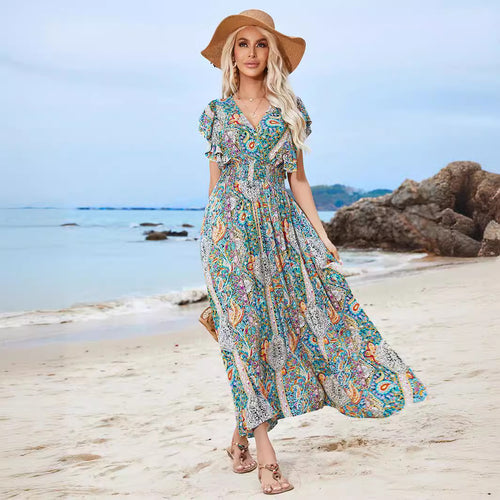 Damen Maxikleid mit verspieltem Mustermix und Rüschendetails R&B
