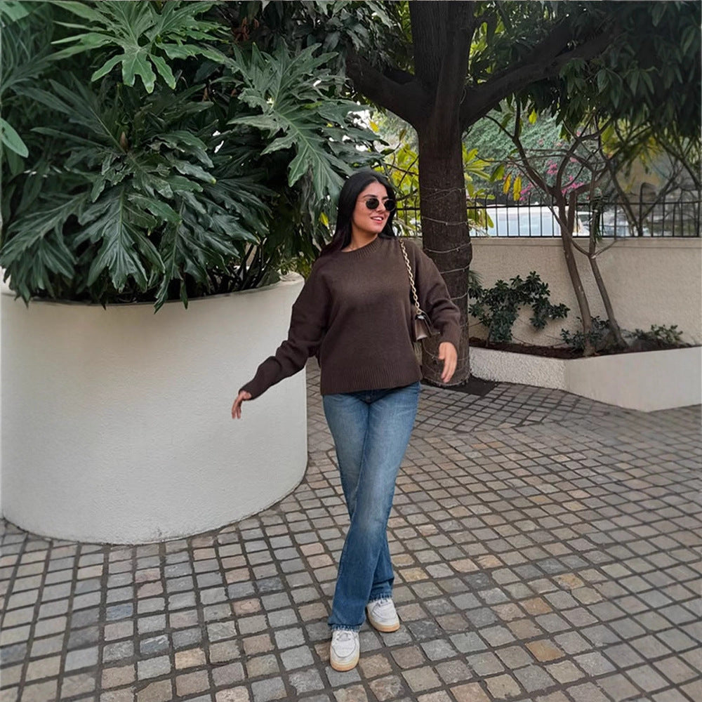 Damen Bequemer Oversized Crewneck Pullover R&B