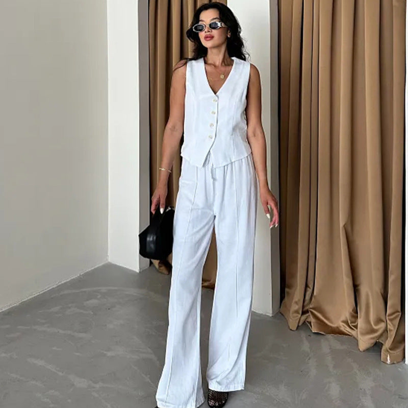 Damen eleganteswesten Set mit eleganter Knopfleiste und Taschen R&B