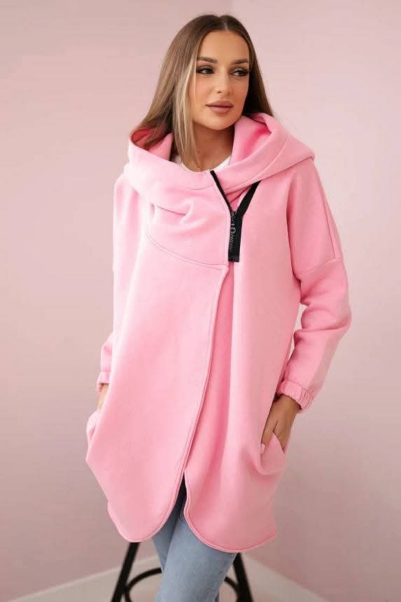 R&B | Zip Kapuzenpullover mittellange Fleece Sweatjacke
