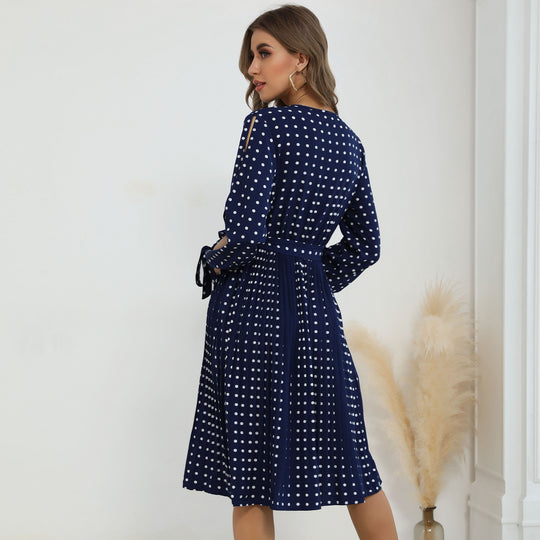 Damen Wickelkleid mit Punktmuster und langem Ärmel R&B