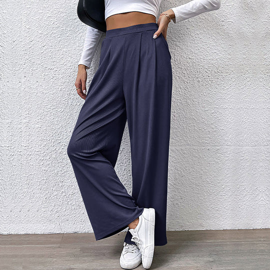 Damen Weite Plissee-Hose mit hohem Bund und praktischen Taschen R&B