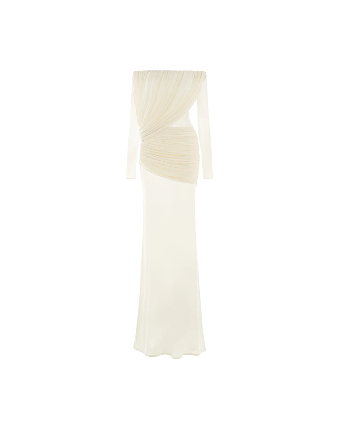 Damen Langarm Maxikleid mit Drapier-Design und schulterfreiem Ausschnitt R&B