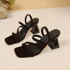 Damen Slingback Sandalen mit geometrischem Blockabsatz und verstellbaren Riemen