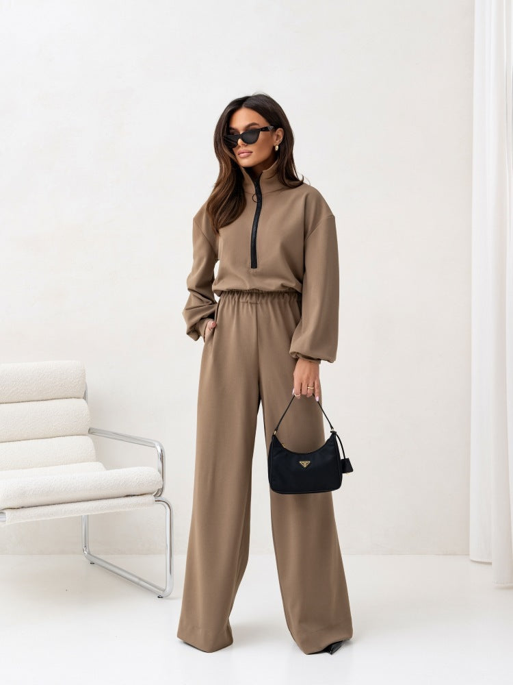 Damen Modischer Jumpsuit mit Stehkragen und Reißverschluss R&B