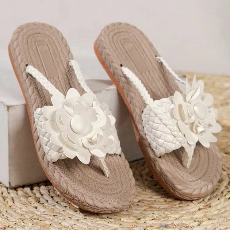 Damen Zehentrenner-Sandalen mit dekorativen Blütenapplikationen und rutschfester Sohle R&B