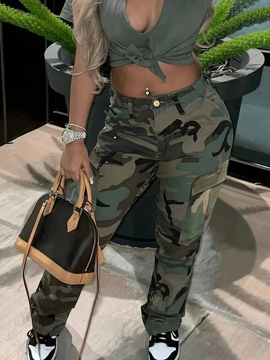 Damen Cargohose mit Camouflage-Muster und praktischen Taschen R&B