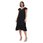 Damen Midi-Kleid mit modischem V-Ausschnitt und Rüschensaum R&B