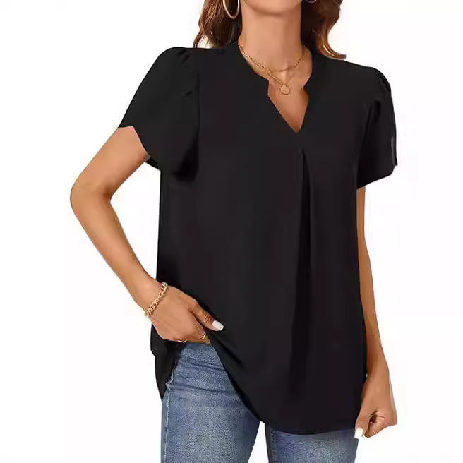 Damen Elegante Bluse mit V-Ausschnitt und Puffärmeln R&B