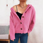 Damen kuschelige Strickjacke mit Kapuze und Knopfdetails R&B