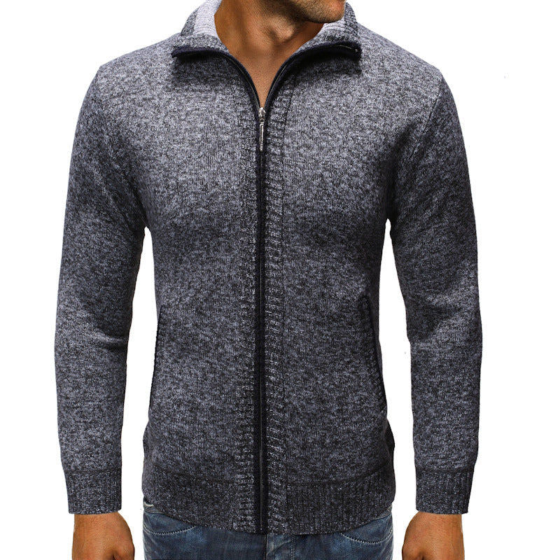 Herren Strickjacke mit Stehkragen und praktischen Taschen R&B