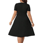 Damen elegant geschnittenes A-Linien Kleid mit geschmackvollem Quadrat-Ausschnitt und voluminösen Ärmeln R&B