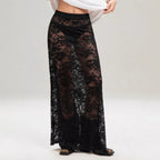 Damen nan weites Baumwollshirt und langer transparenter Spitzenrock R&B