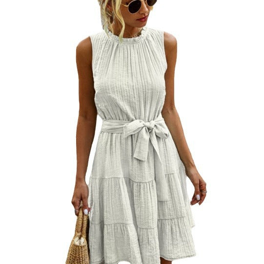 Damen luftiges Sommerkleid mit tailliertem Bund und Rüschendetails R&B