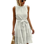 Damen Luftiges Sommerkleid im lässigen Stufenlook mit Taillengürtel R&B