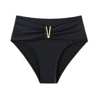 Damen Hochtaillierte Bikinihose mit elegantem Gold-Element