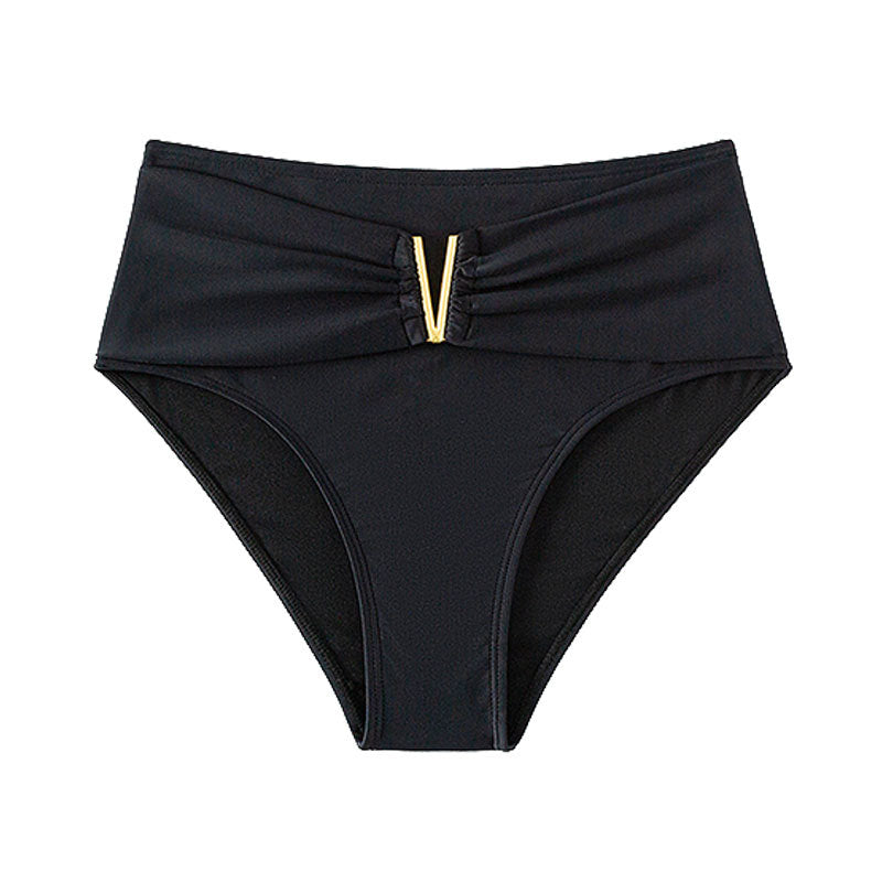 Damen Hochtaillierte Bikinihose mit elegantem Gold-Element
